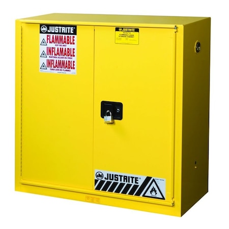 Justrite 40 gal, 3 Shelves, 18-Gauge Steel, 43 in W x 44 in H x 18 in D, Yellow 893090